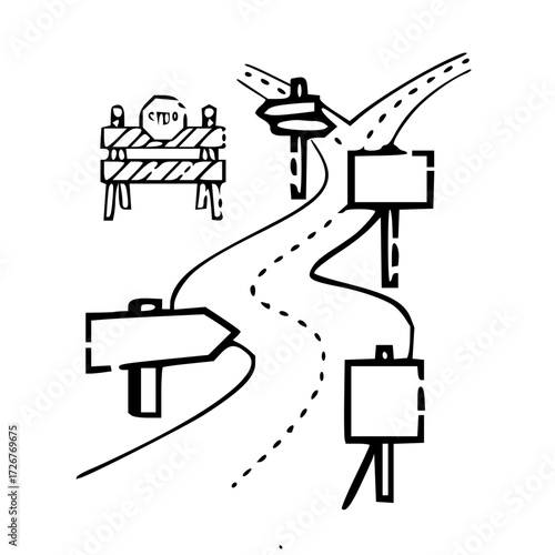 Navigating complex crossroads and making crucial decisions with directional signs guiding the way forward