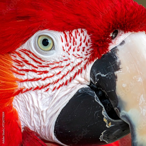 Close-up of a red parrot's head