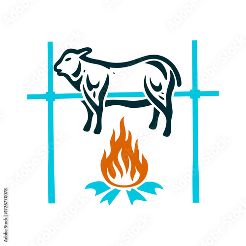Minimalist Easter Lamb Roast on Spit Illustration Easter Lamb Roasted lamb on a spit minimalist shapes in earthy sienna
