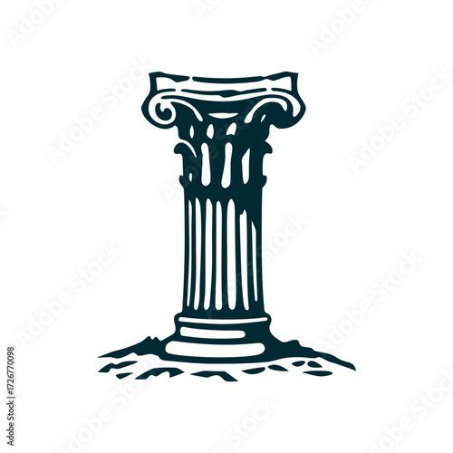 Isolated Corinthian Column Vector Illustration Temple of Olympian Zeus Single standing Corinthian column with cracked base in sandstone