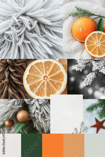 Winter Mood Board with Orange and Christmas Themes