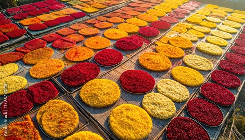 Fototapeta Naklejka Na Ścianę i Meble -  Colorful spice drying trays in rows