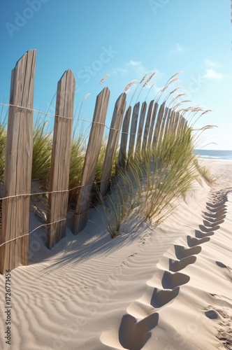 dunes on the beach and a wooden fence