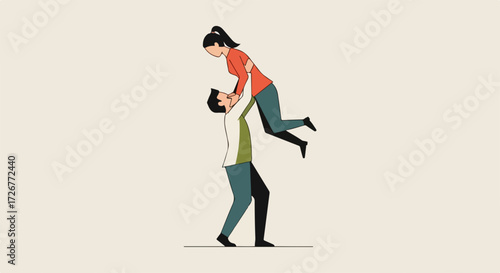 Happy couple lift presents woman in air. Happy couple expressing joy and excitement, lifting woman high, embodying affection and playfulness, symbolizing freedom and celebration.