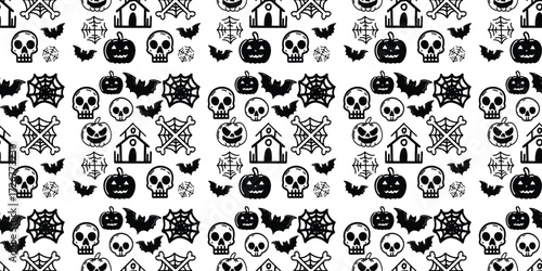 Seamless Halloween pattern with ghosts stars and bats, Halloween seamless pattern with pumpkins. Ghost's Halloween seamless pattern