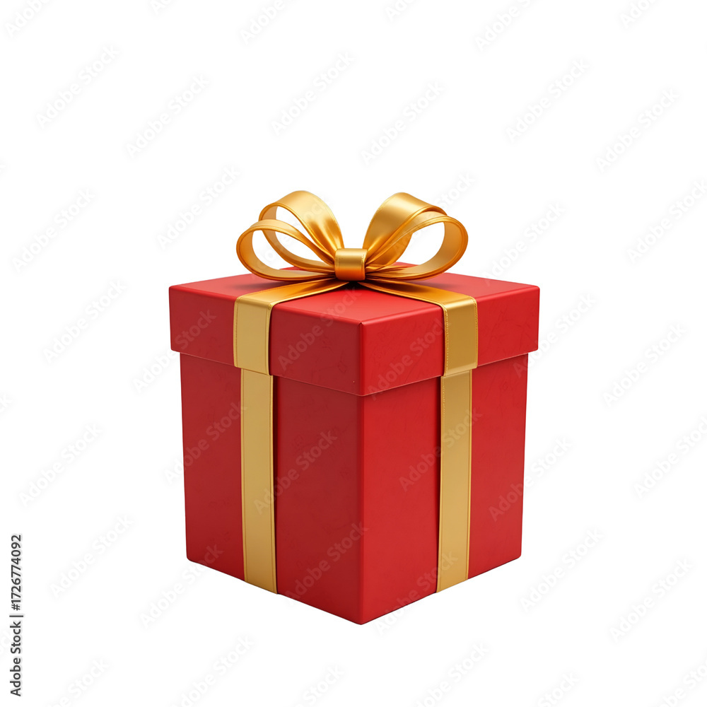Obraz premium Classic Red Gift Box with a Gold Bow for Christmas or Valentine's Day