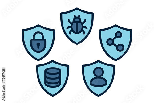 Modern digital security, data protection, and network privacy concepts represented by shield icons