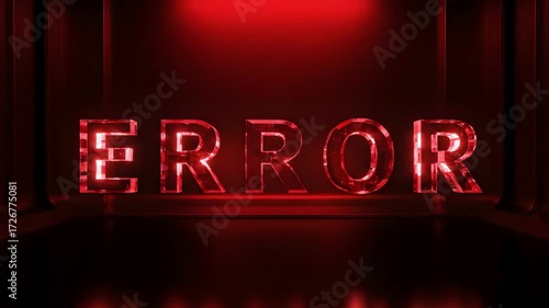 Glistening 3D text of the word 'ERROR' illuminated by a dramatic red glow on a dark stage, symbolizing a critical system failure or technical alert