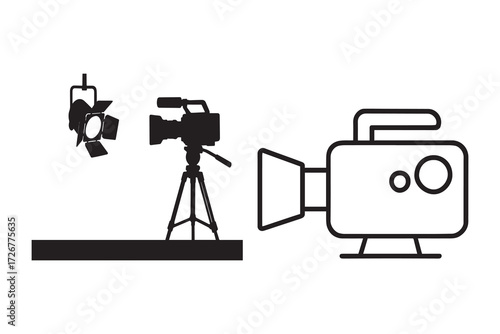 Professional camcorder silhouette vector icon for filming and media production