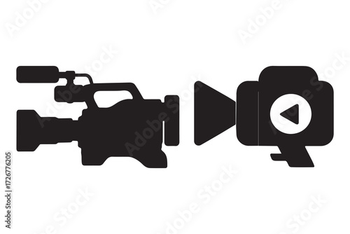 Video recording camera silhouette icon isolated on white background vector illustration