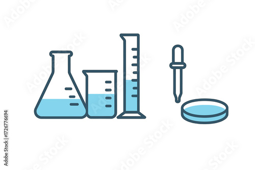 Essential scientific laboratory glassware and tools for chemistry experiments, biological research, and medical analysis