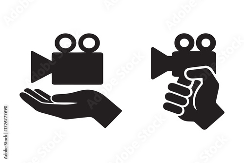 Video recording camera silhouette icon isolated on white background vector illustration