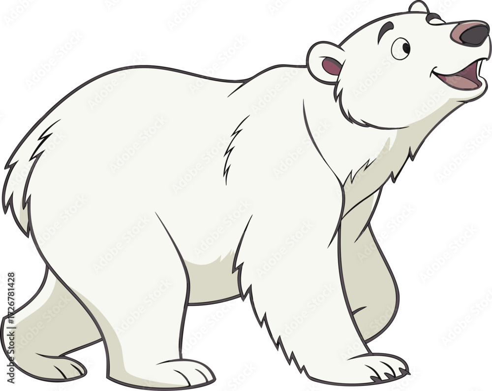 Fototapeta premium Cartoon polar bear illustration isolated on a white background. Happy polar bear character design. Funny cute animal vector drawing for children book, arctic animal, north pole.