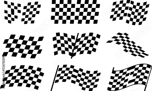 Collection of Black and White Checkered Flags in Various Poses