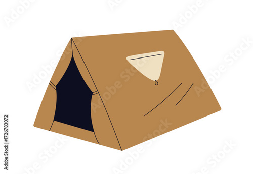 Camping tent. Portable mobile shelter for summer camping, hiking, campers sleep in adventure. Temporary canvas, tarp home outdoors, campsite. Flat vector illustration isolated on white background
