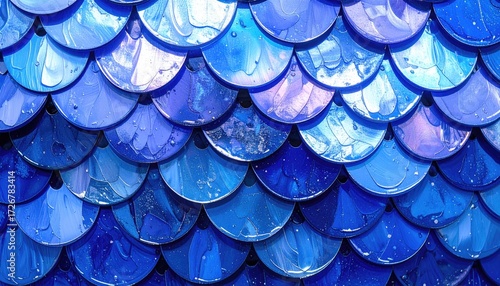 Close-up of layered, circular, blue scales