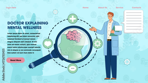 Mental Health Awareness with Doctor Explaining Brain. Medical landing page