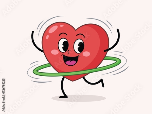 Happy heart character hula hooping