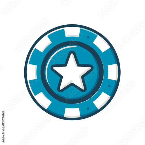 Blue casino chip with star design, vector illustration on transparent background