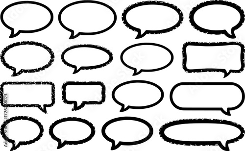 Collection of Diverse Speech Bubbles and Text Boxes with Textured Borders