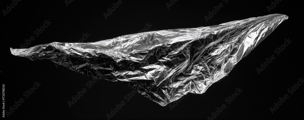 Naklejka premium Crumpled plastic sheet against black background
