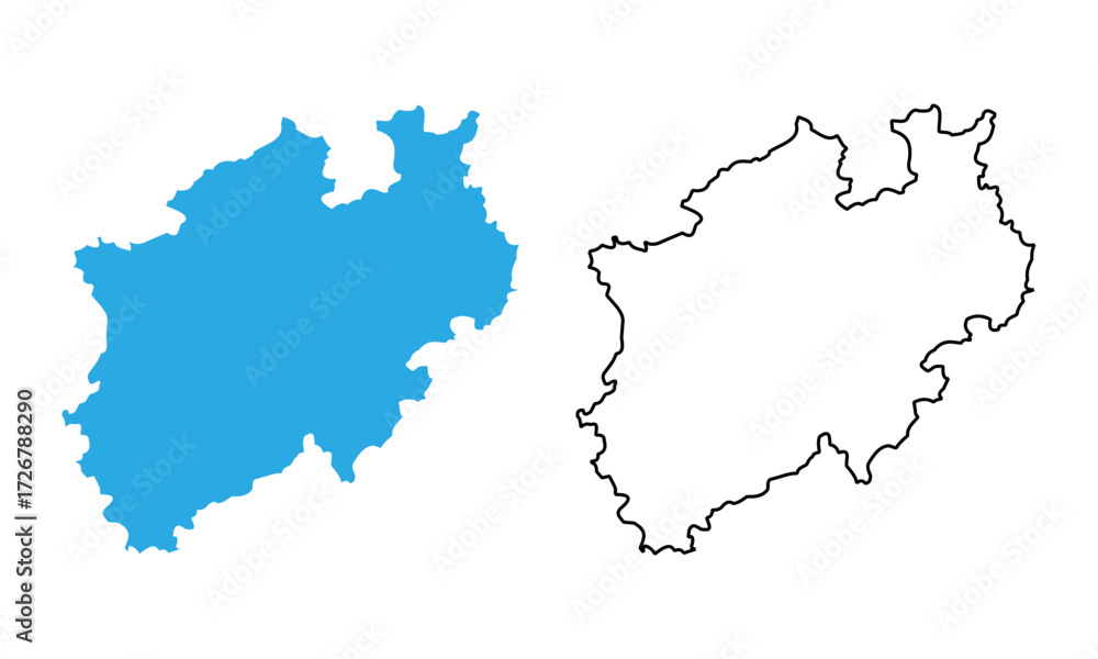 Obraz premium North Rhine Westphalia state map, Germany. Map with detailed outlines and blue silhouettes