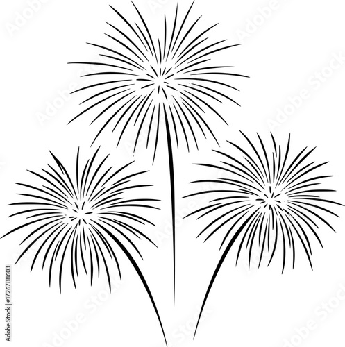 fireworks, black and white, vector graphic