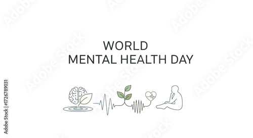 Conceptual banner for psychological wellness and support, featuring minimalist line art icons for brain health, emotional balance, and self-care awareness