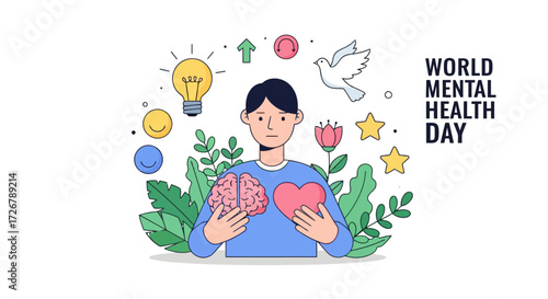 World Mental Health Day Illustration Promoting Well-being and Emotional Support