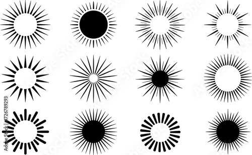 Collection of Twelve Stylized Sunburst and Starburst Graphic Elements
