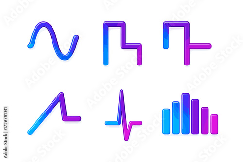 Collection of vibrant abstract data visualization elements with smooth gradient colors and glossy finish on white background
