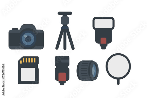 Collection of essential photography equipment and camera accessories for professional and amateur photographers