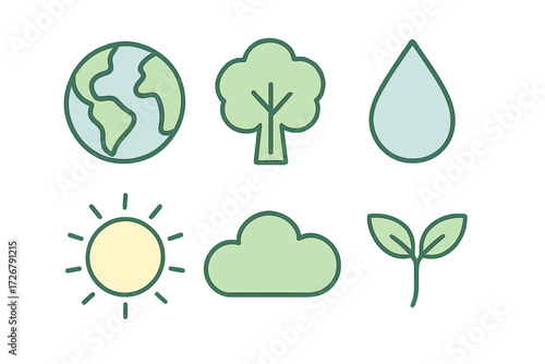 Global environmental protection and natural world elements with ecology symbols and sustainable living concepts