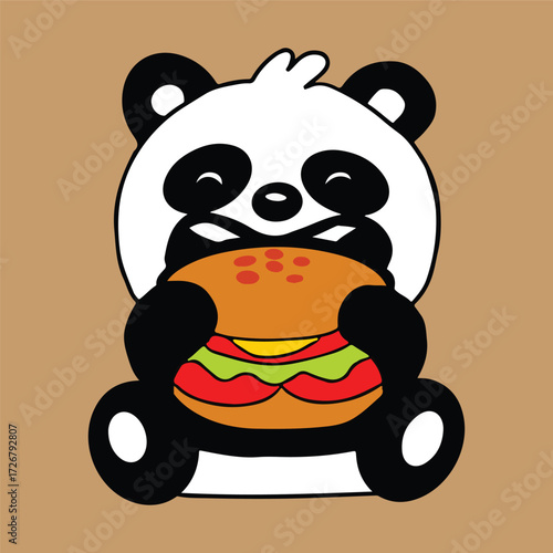 Panda Devouring a Delicious Hamburger