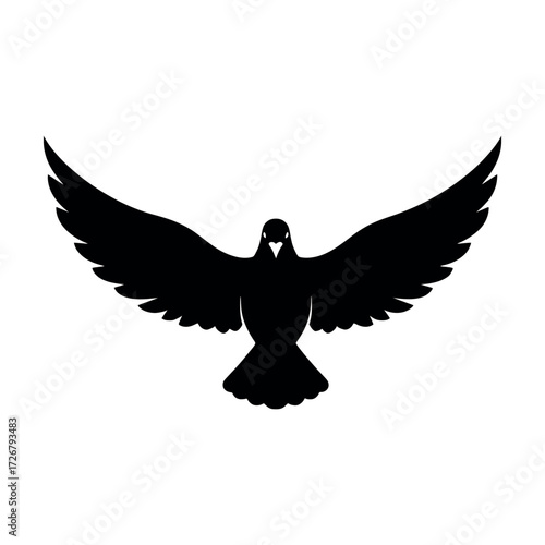 Vector art of silhouette of a dove with wings spread wide, , symbolizing peace and freedom