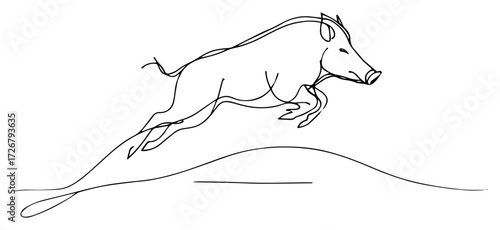 Continuous-line wild boar sprinting across hill – minimalist dynamic animal outline vector design