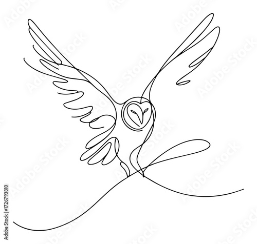 Graceful owl in mid-flight drawn as elegant single continuous line – minimalist nocturnal bird symbol vector design