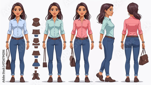Young casual business woman character constructor for animation