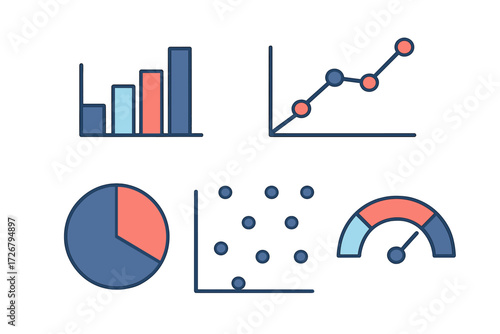 Essential data visualization charts and graphs including bar, line, pie, and scatter plots for business analysis