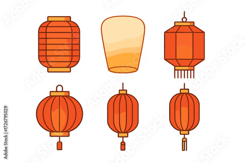 Diverse collection of festive orange and red decorative lanterns, perfect for cultural celebrations and holiday decor