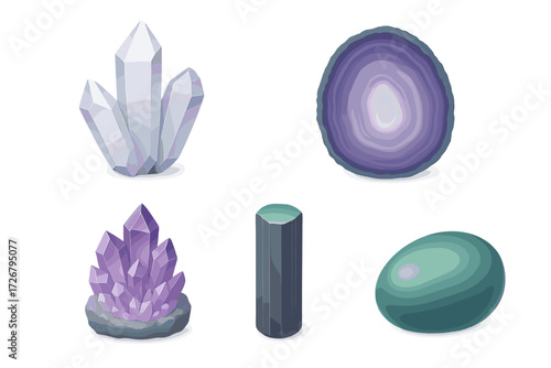 Collection of various natural crystals, polished gemstones, and raw mineral formations for spiritual and decorative purposes