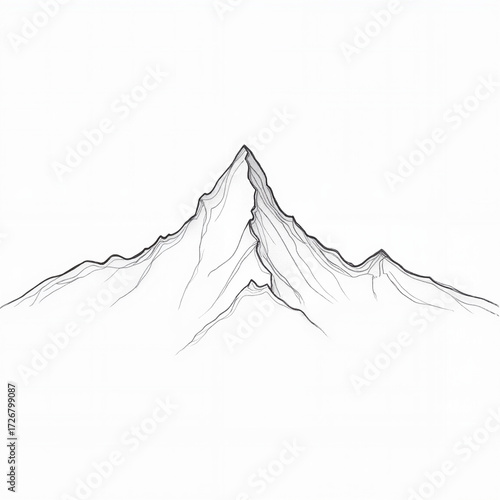 Mountain sketch with peaks and contours in minimalist style  