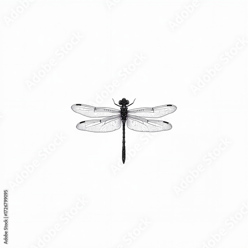 Detailed dragonfly illustration with transparent wings on white background