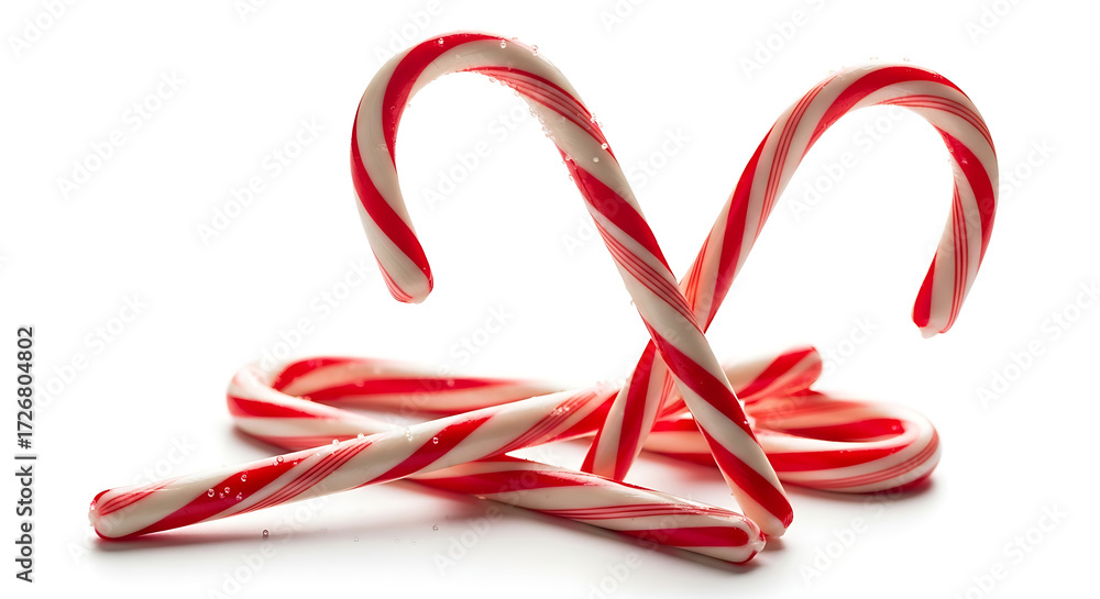 Fototapeta premium A close up of several candy canes with red and white stripes on a white surface