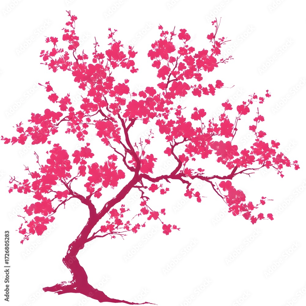 Fototapeta premium Bold pink cherry blossom tree branch as a logo, no text