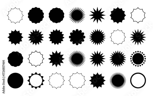 Collection of Starburst and Circular Shapes in Black and White