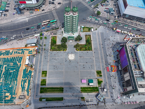 Aerial photography of Zhengzhou Erqi Memorial Tower in Zhengzhou, Henan Province