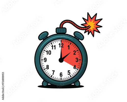 Alarm clock with a lit fuse and ticking time bomb