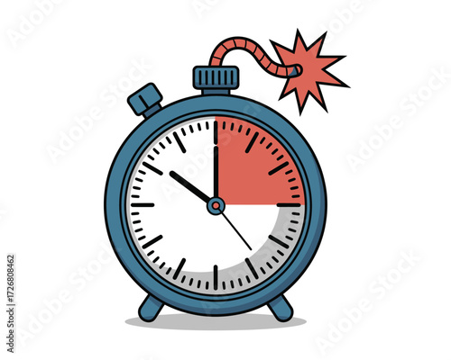 Alarm clock with a lit fuse and bomb ready to explode