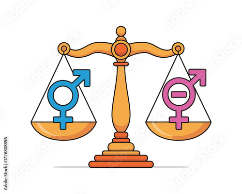 Scales of justice balancing male and female symbols representing equality